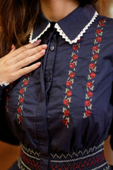 Bluebell Top in Sapphire Rosette Embroidery