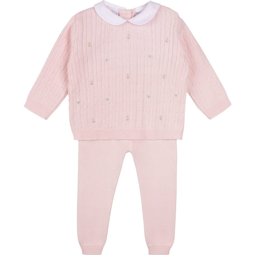 Girls Peter Pan Cable Knit Set Pink