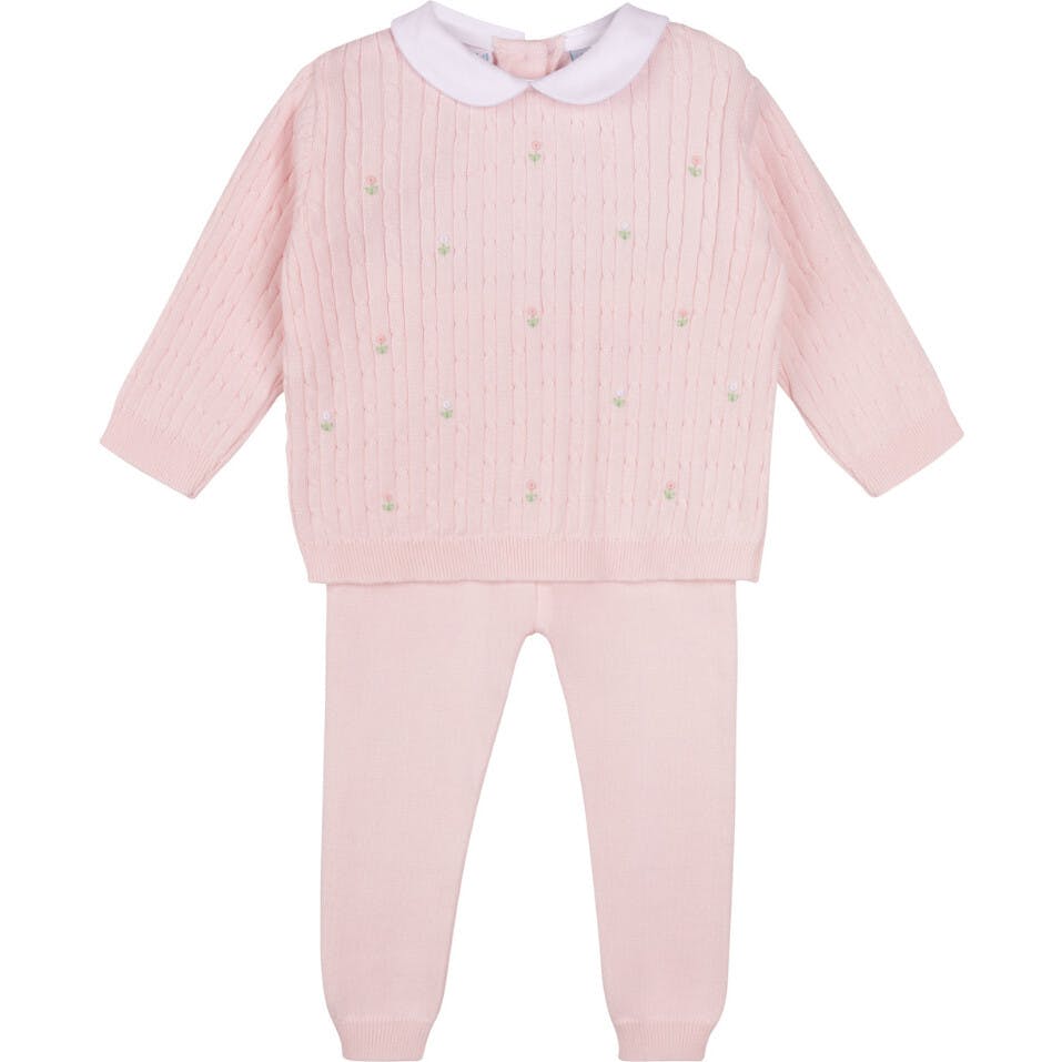 Girls Peter Pan Cable Knit Set Pink
