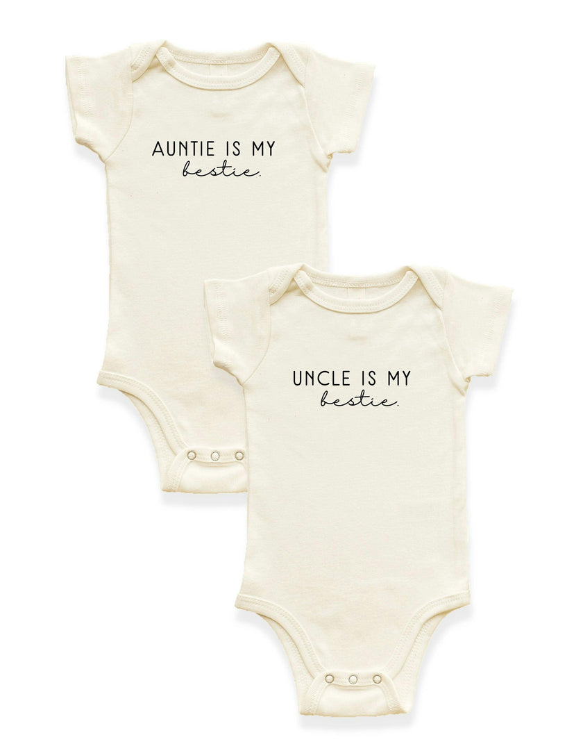 2 Pack - Auntie is my Bestie + Uncle is my Bestie Organic Cotton Baby Bodysuits
