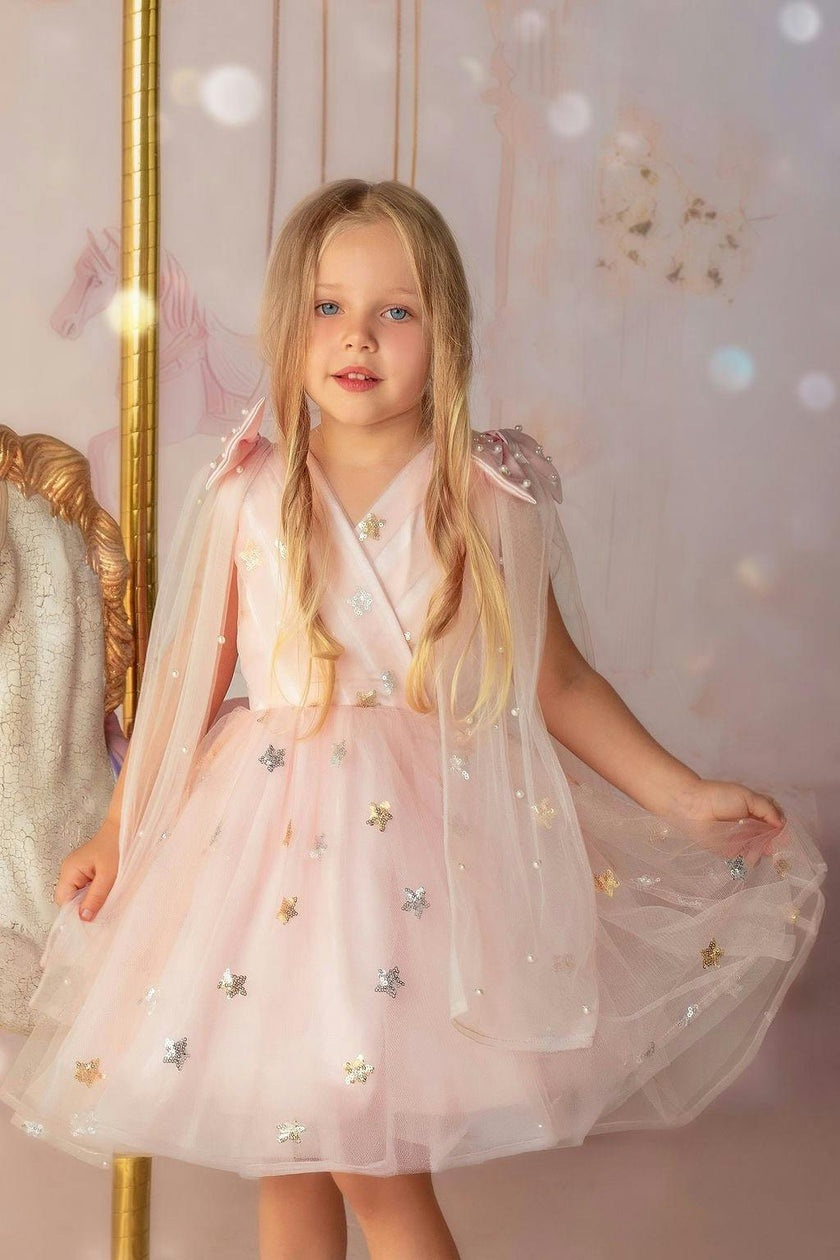 Twinkle Star Blush Pink Sequin Birthday Dress for Girls