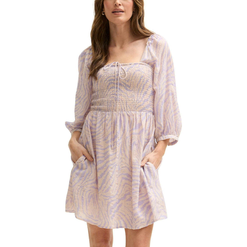Lucy Shirred Bodice Banana Check Print Mini Dress