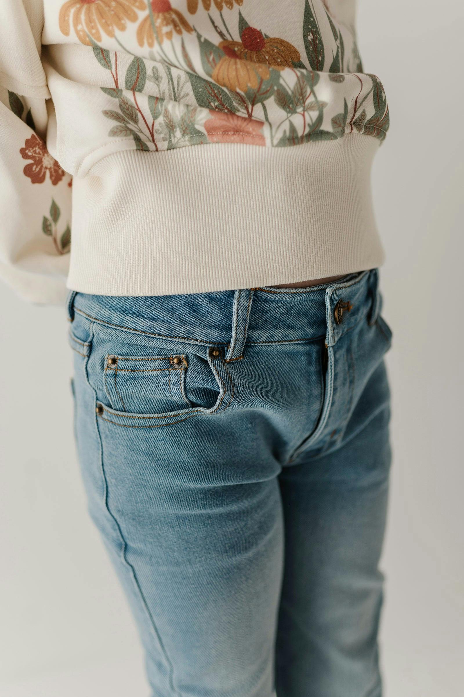 Girls Denim Jeans with Embroidery in Light Vintage Wash