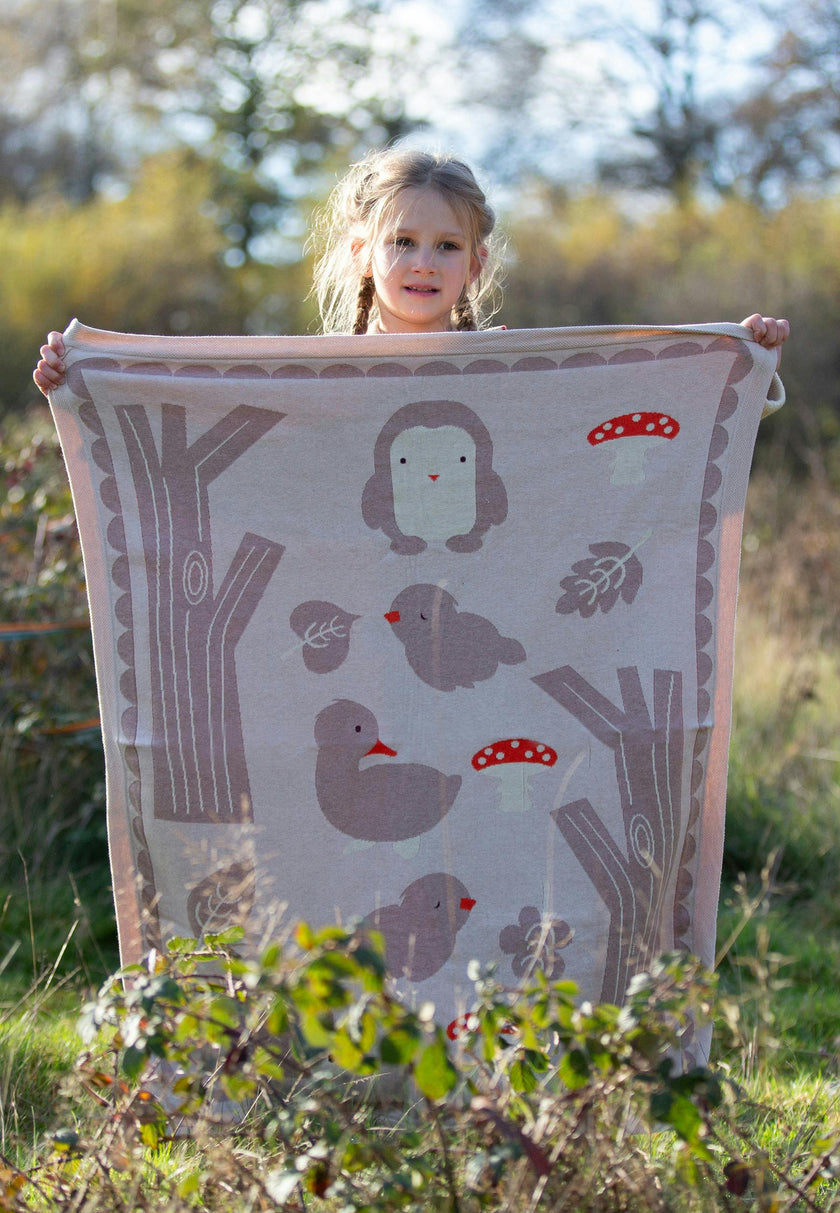 Folk Tales Knitted Organic Baby Blanket, Cream