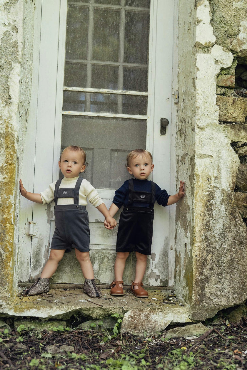Crest Shorts Embroidered Velvet Overalls