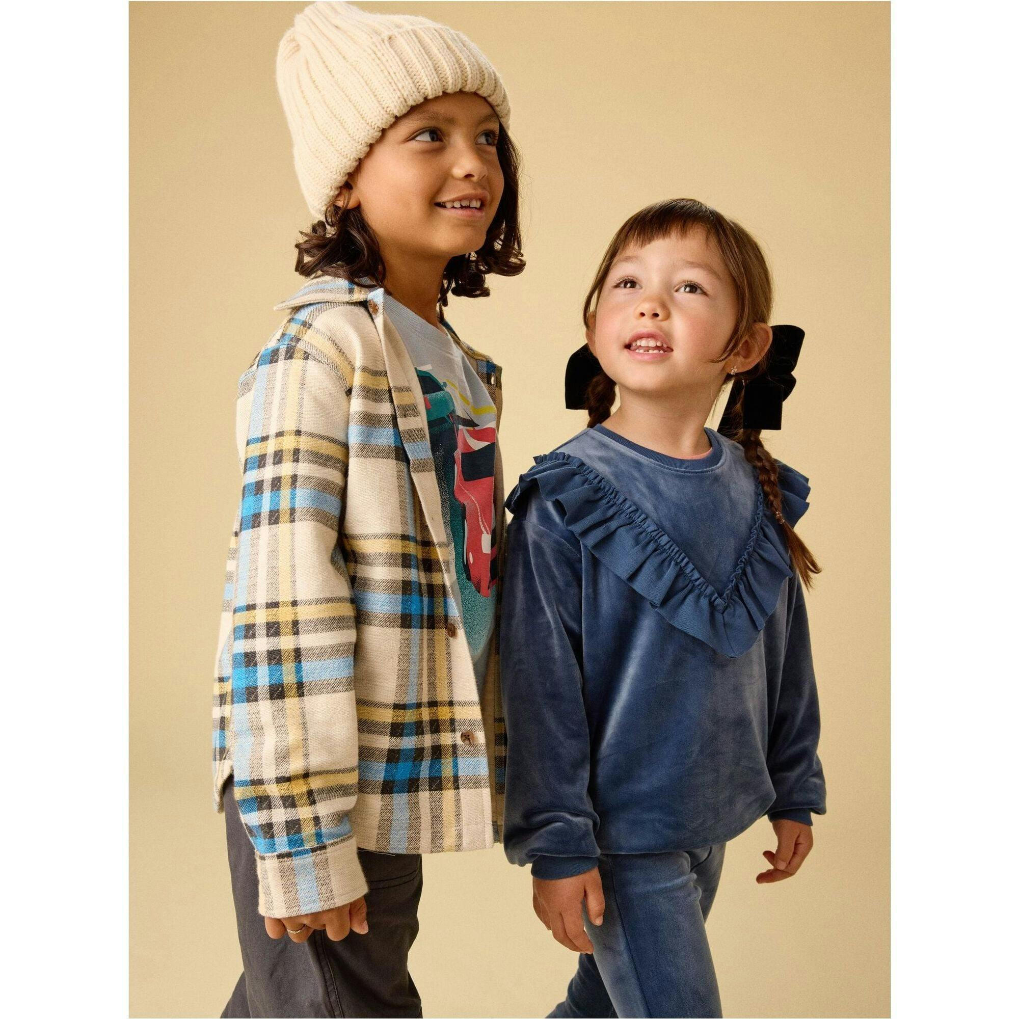 French Terry Plaid Shacket, Natural