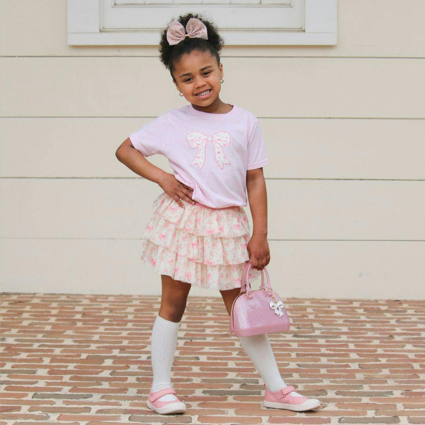 Ditsy Floral Bow Patch Short Sleeve T-Shirt