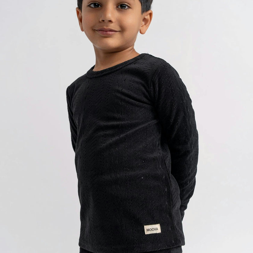 Cable Textured Velour Set Black
