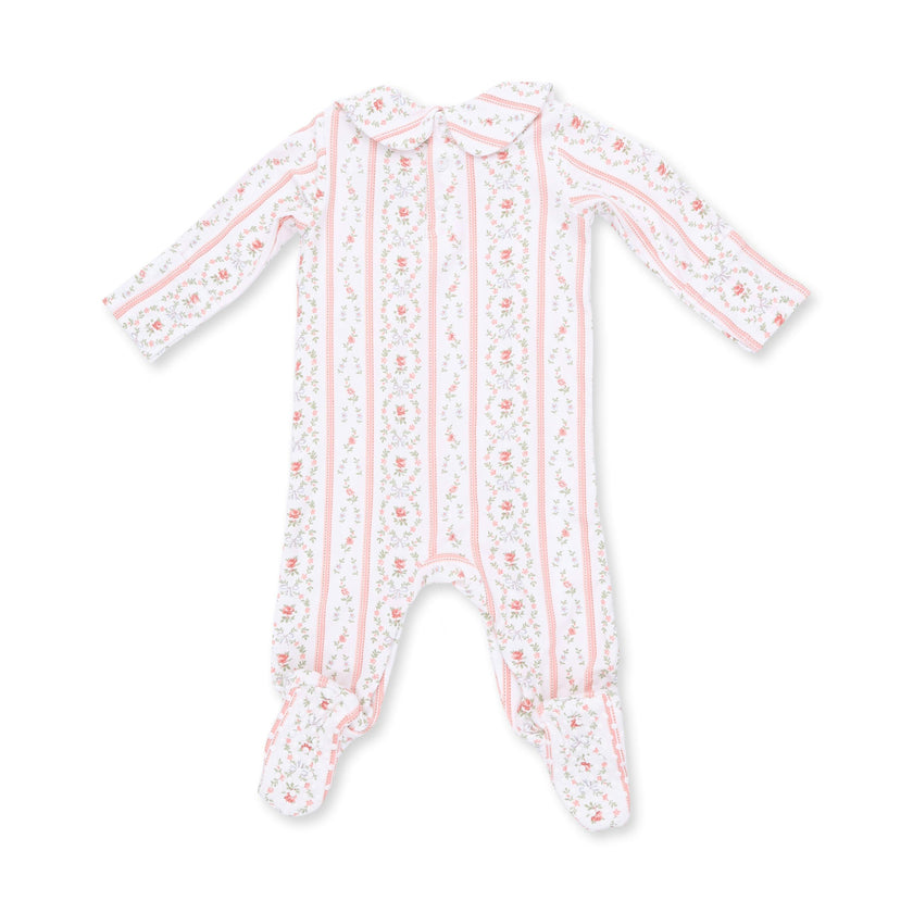 Marnie Rosebud Stripe - Smocked Peter Pan Snap Footie