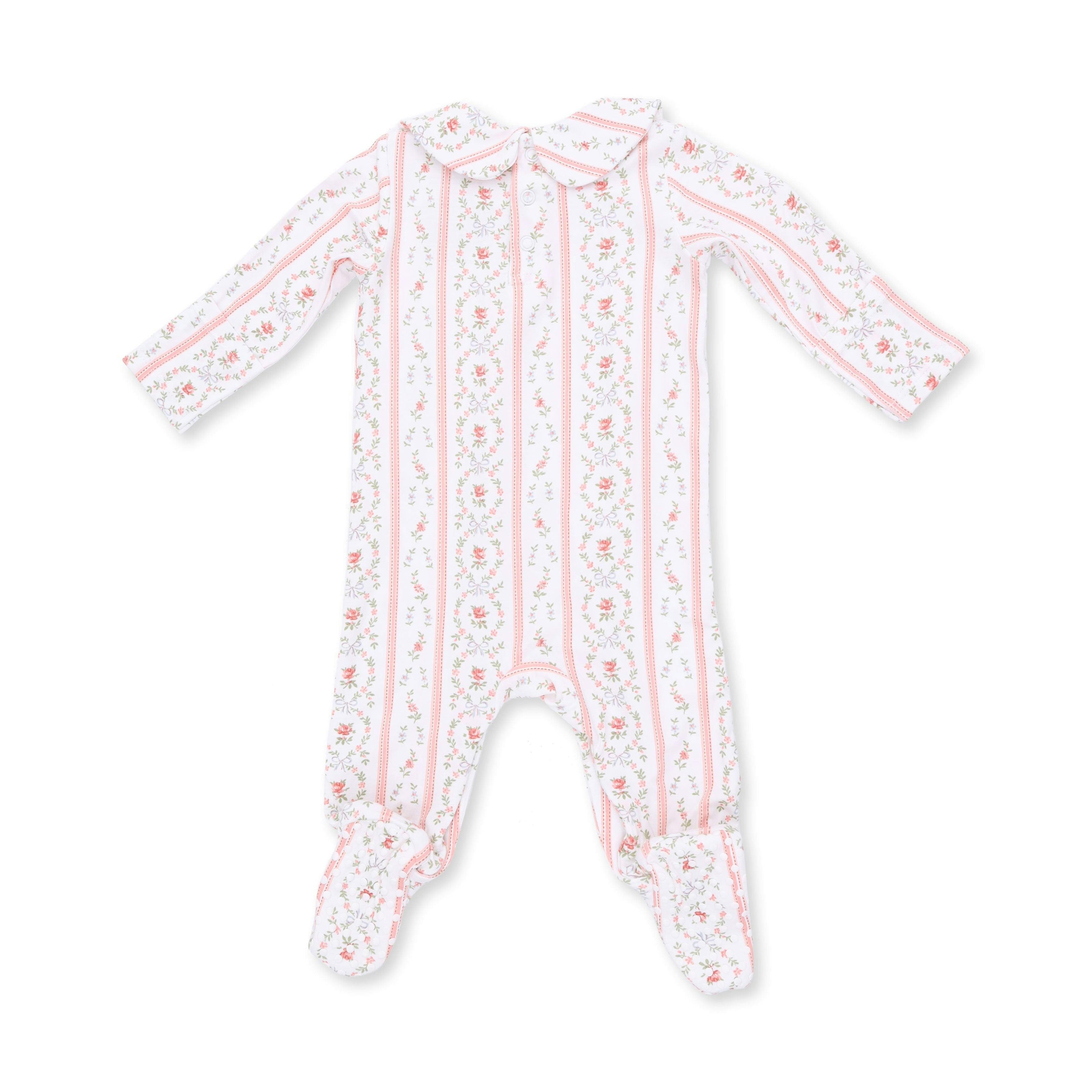 Marnie Rosebud Stripe - Smocked Peter Pan Snap Footie