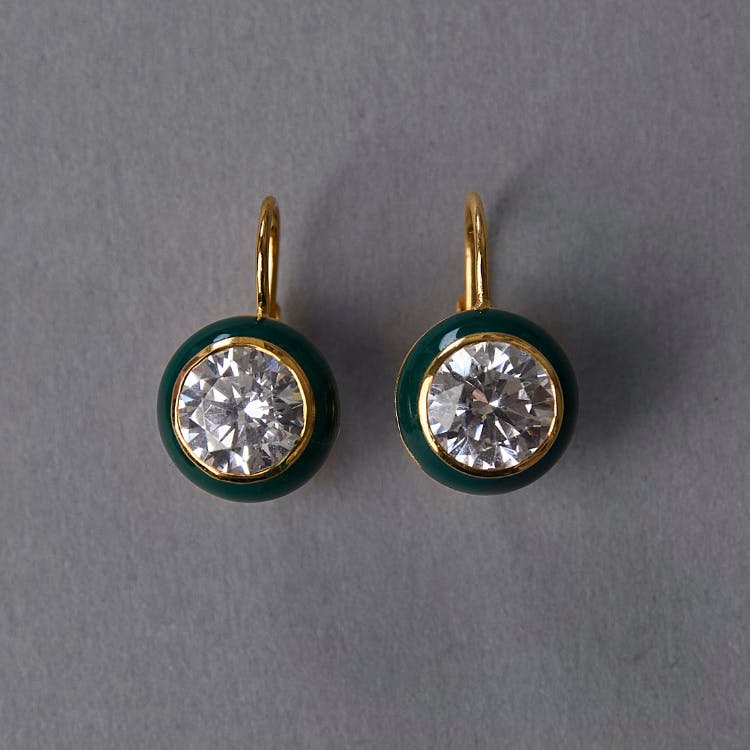Green Enamel Bezel Drop Earring