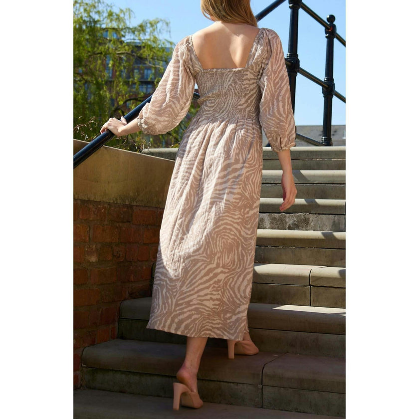 Lauren Shirred Bodice Banana Print Maxi Dress