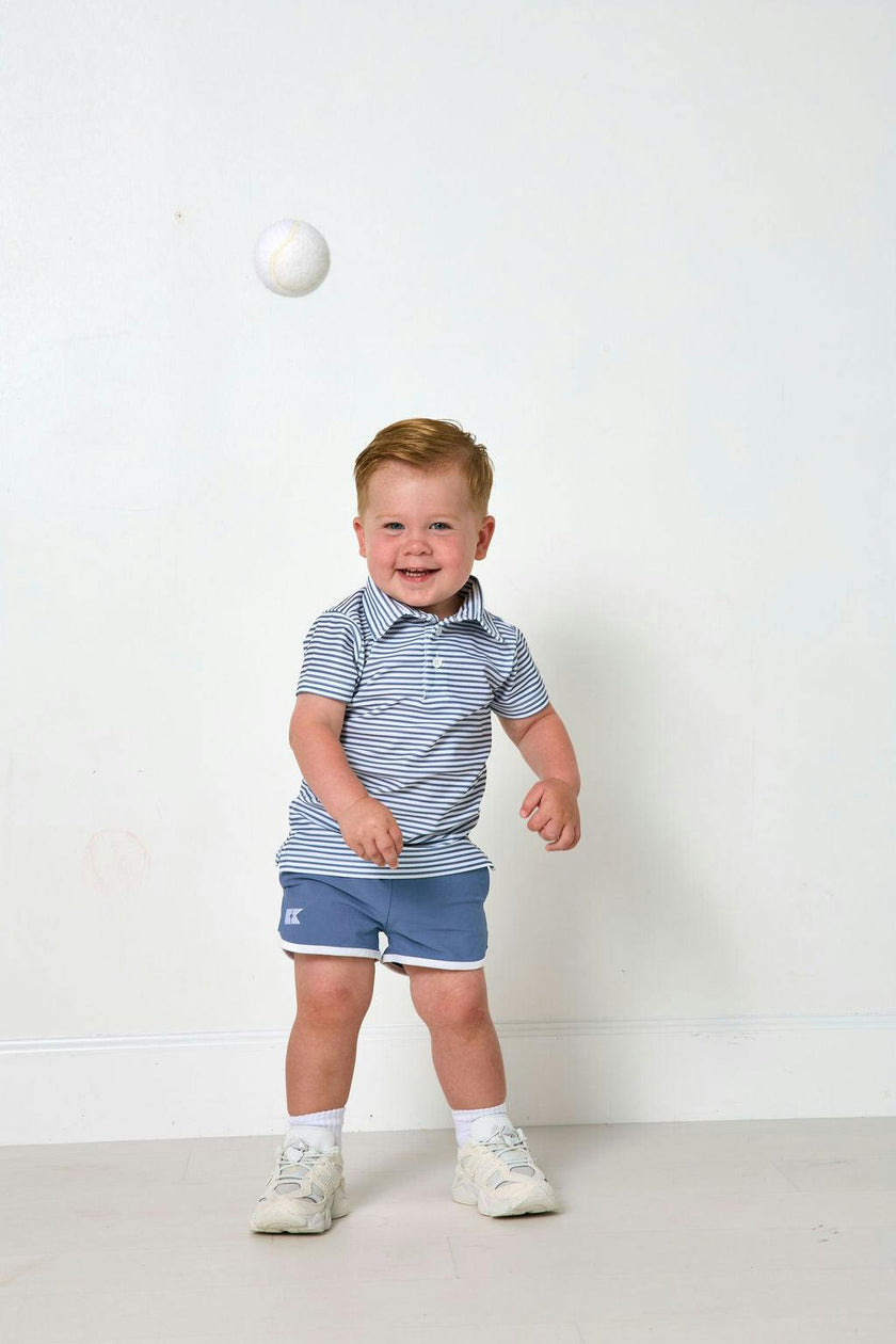 slate/white thin stripe polo shirt