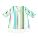 Hand Fringe Print Long Sleeve Cover-Up