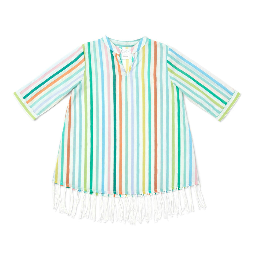 Hand Fringe Print Long Sleeve Cover-Up