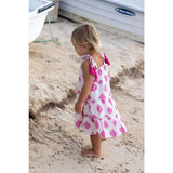 Bella Girl's Shoulder Tie Sundress White Pink Ikat, White