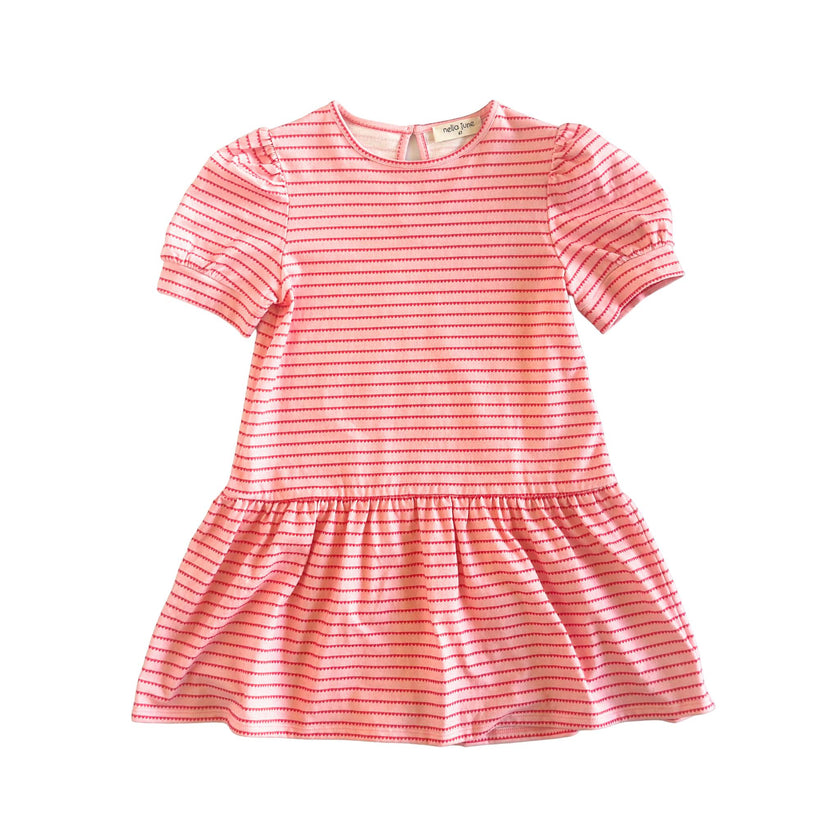 Puff Sleeve Tennis Dress in Pink & Red Heart Stripe