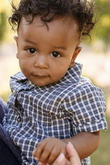 Baby Lucas Romper in Prussian Blue Plaid
