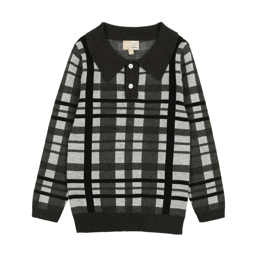 Plaid Button Collared Crew Fit Sweater