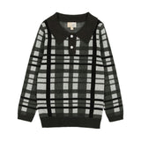 Plaid Button Collared Crew Fit Sweater