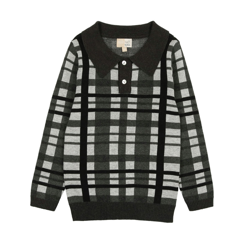 Plaid Button Collared Crew Fit Sweater