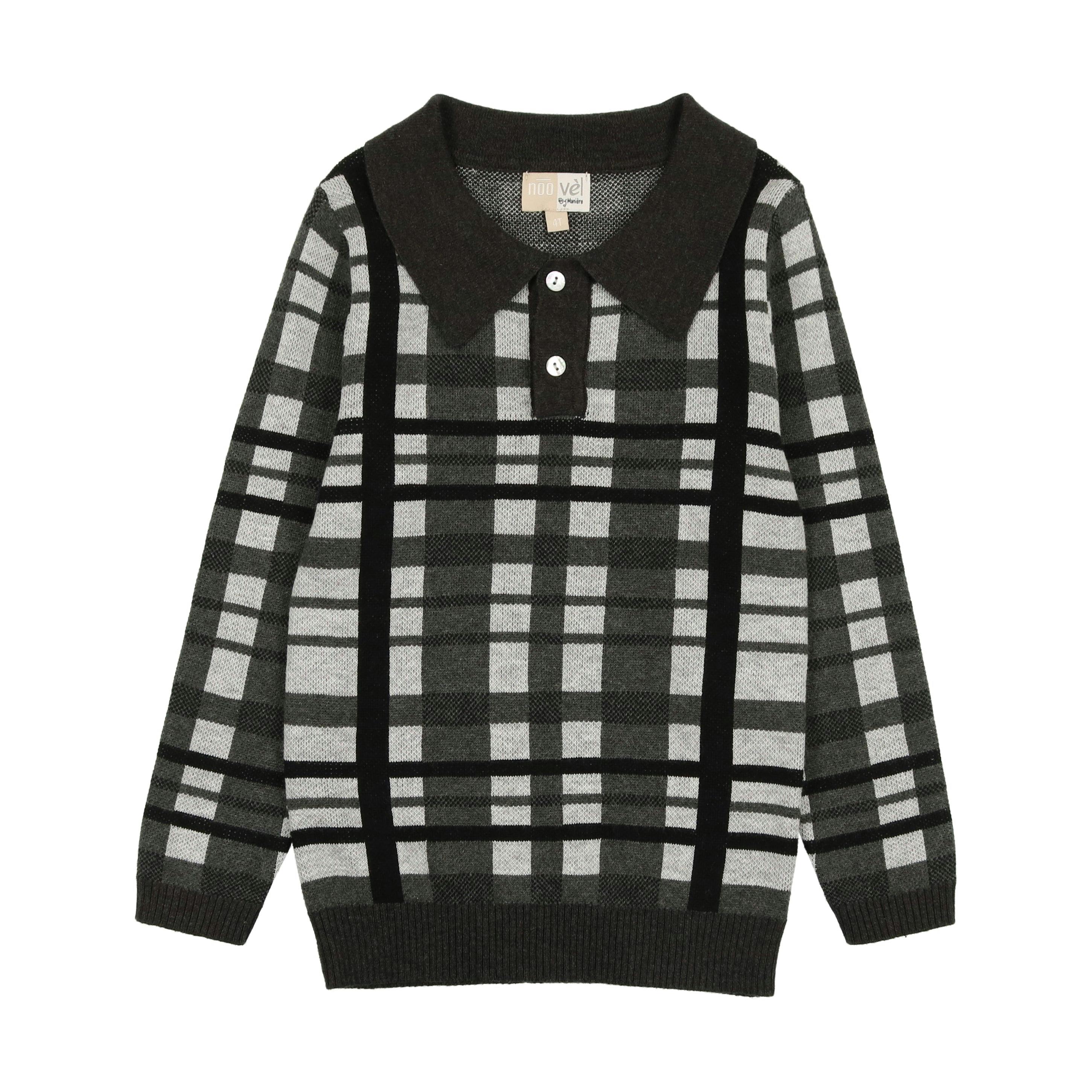 Plaid Button Collared Crew Fit Sweater