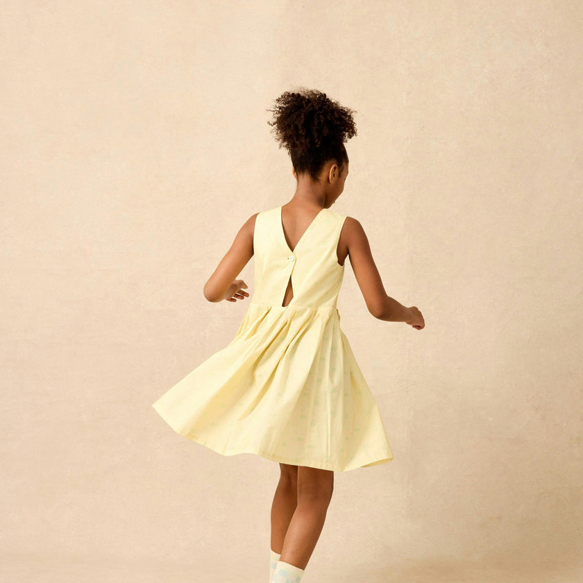 Organic Button Back Dress in Buttercup