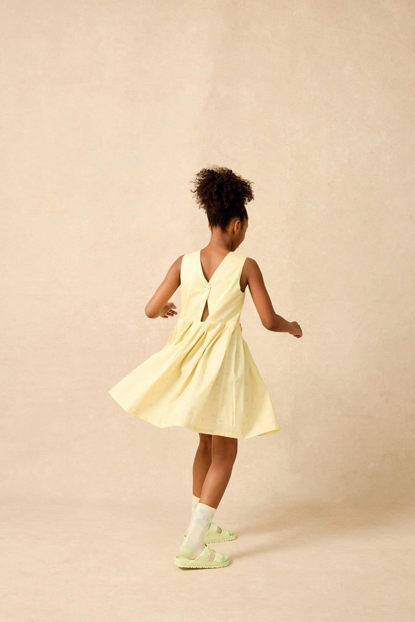 Organic Button Back Dress in Buttercup