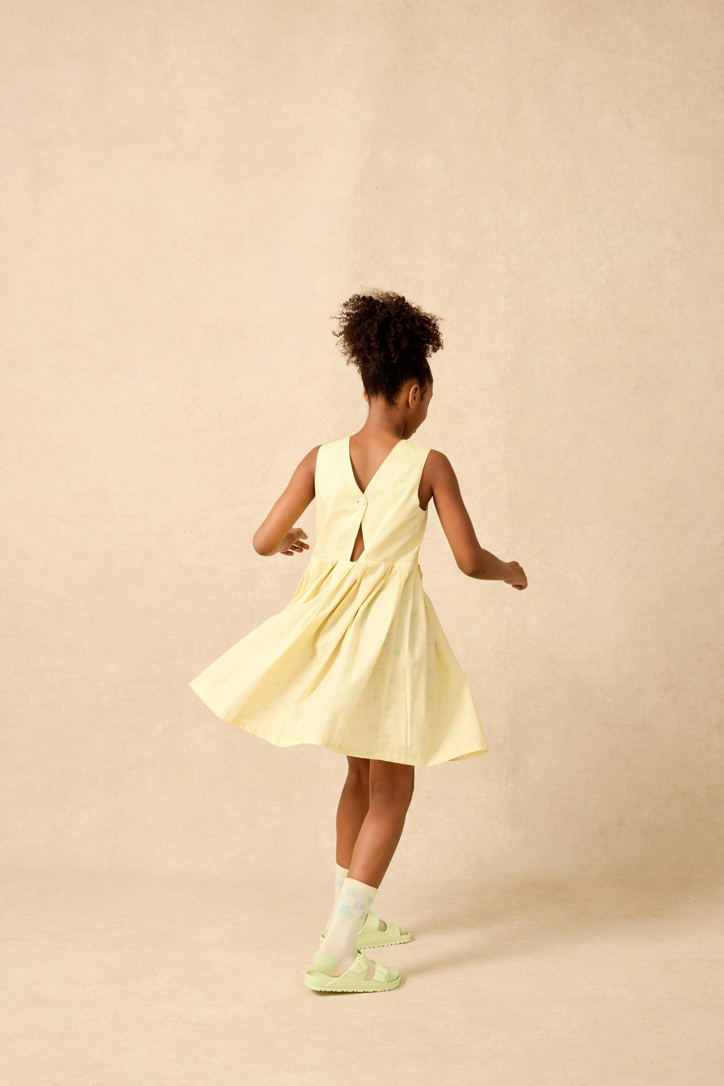 Organic Button Back Dress in Buttercup