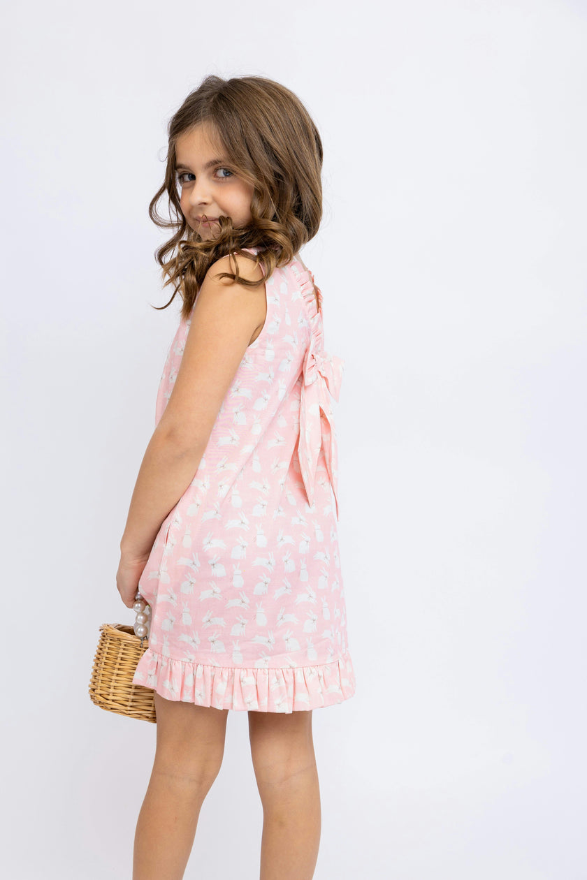 Pink Bunnies Shift Dress with Back Bow