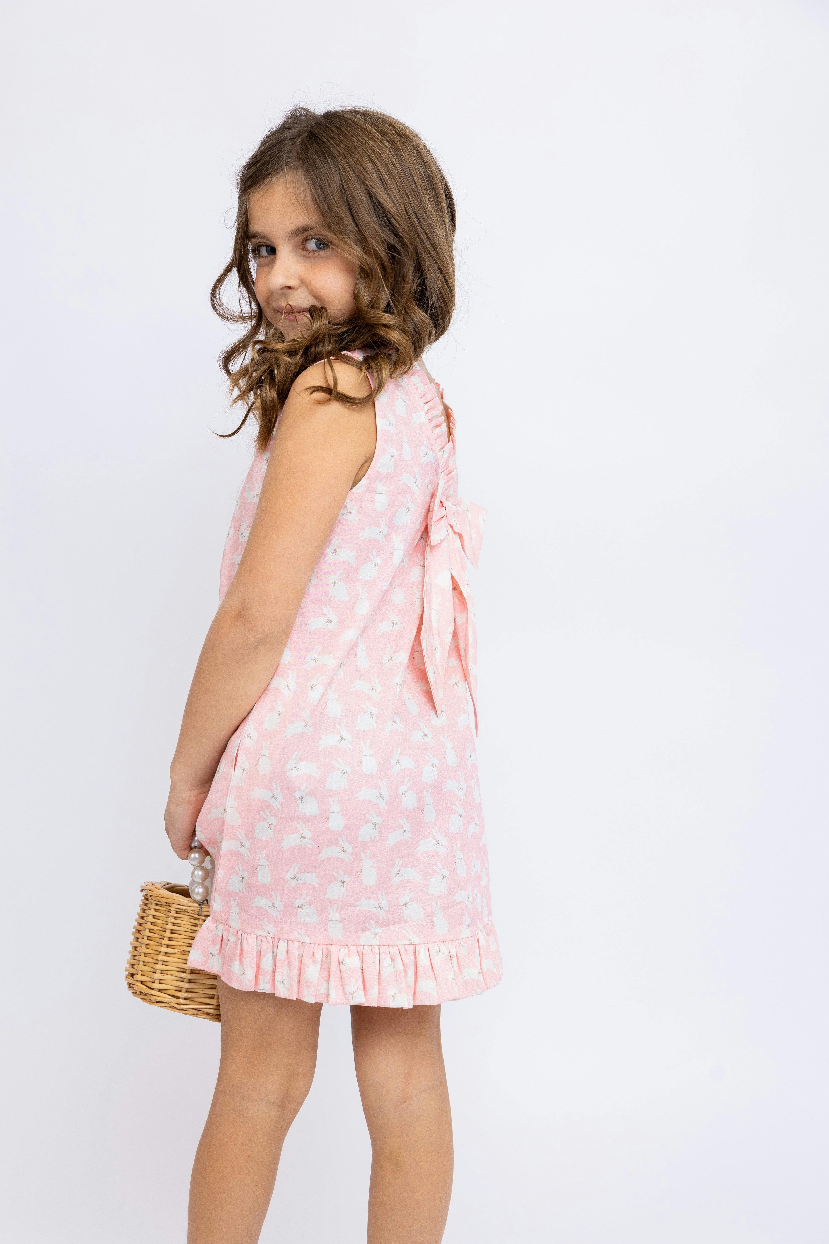 Pink Bunnies Shift Dress with Back Bow