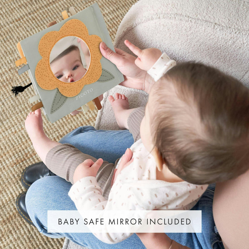 Soft Baby Book with Touch and Feel Pages - Sensory Book for Babies 0-6 Months with Textured Animals, Mirror & Crinkle Paper - Perfect for Baby Showers