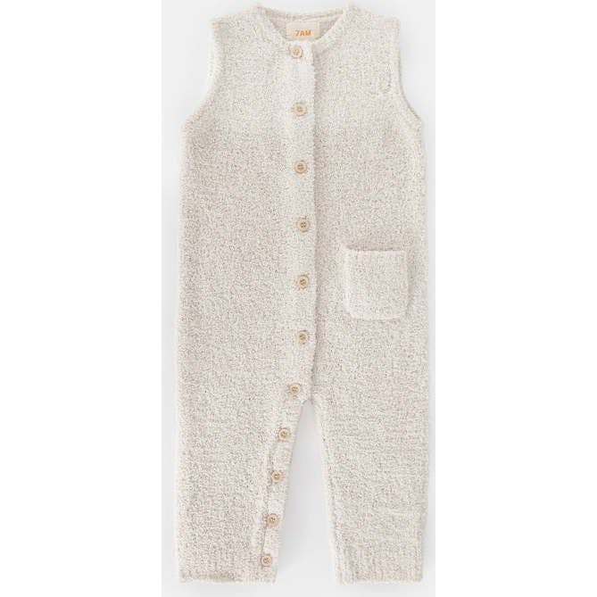 Fuzzy Sleeveless Buttoned Romper