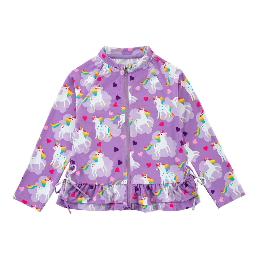 Raya UPF 50+ Ruffled Zip Up Sun Protection Jacket, Unicorn