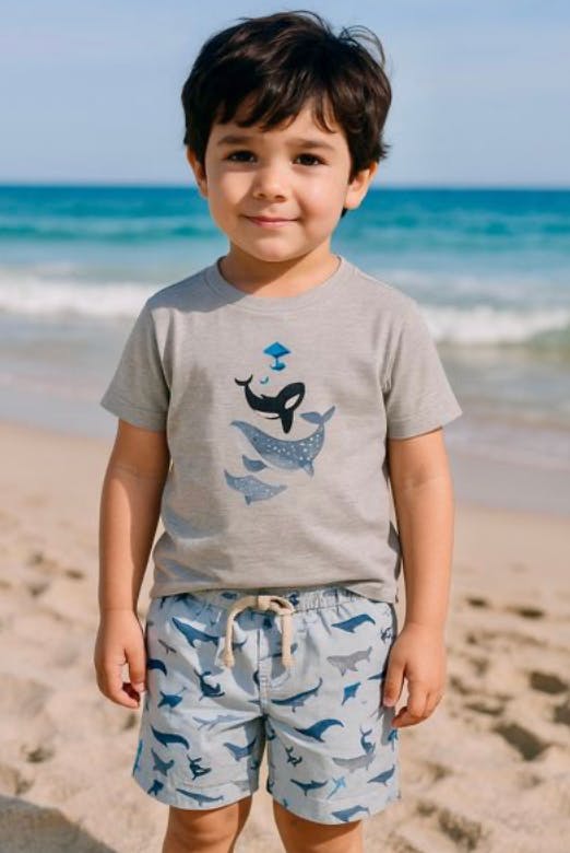 MAHALO BLUE WHALE PRINTED WOVEN SHORTS