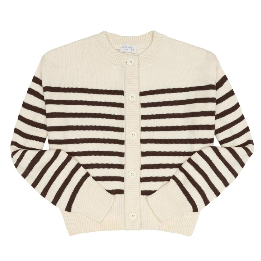women's cream and brown stripe cropped knit cardigan