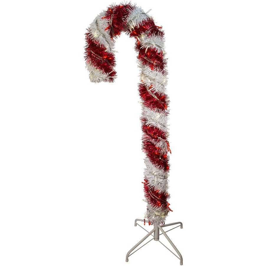 4-Foot Pre-Lit Red and White LED Tinsel Candy Cane