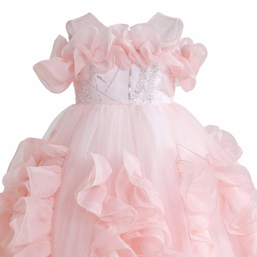 Pink Avalora Ruffled Formal Dress