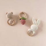 Cotton Crochet Rattle Teether Strawberry, Pink
