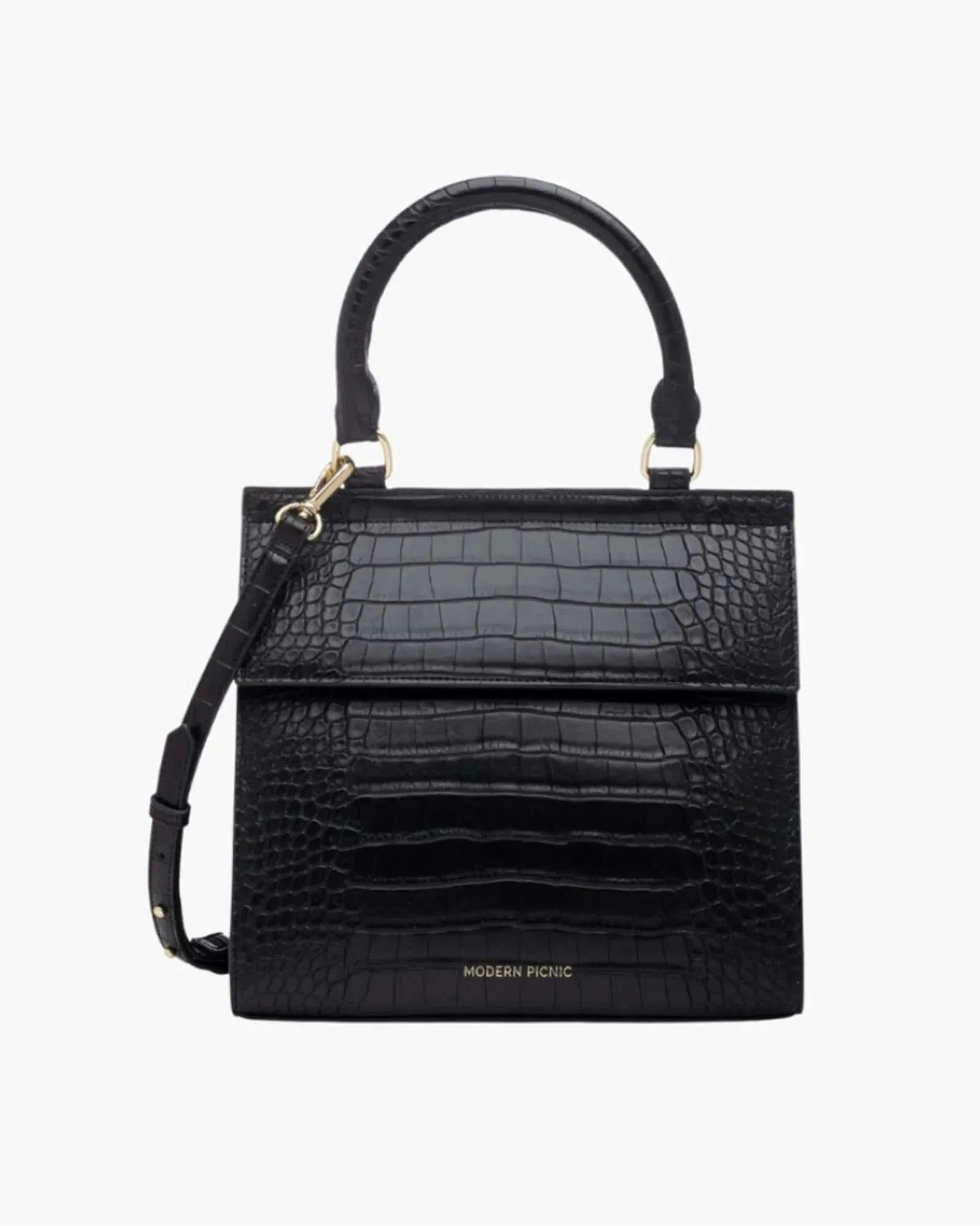 Medium Stylish, Chic Insulated Lunchbox, Black Croc