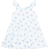 Blue Heart Print Ruffle Dress