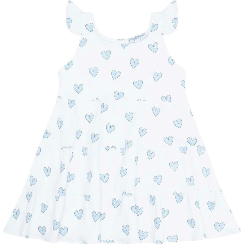 Blue Heart Print Ruffle Dress