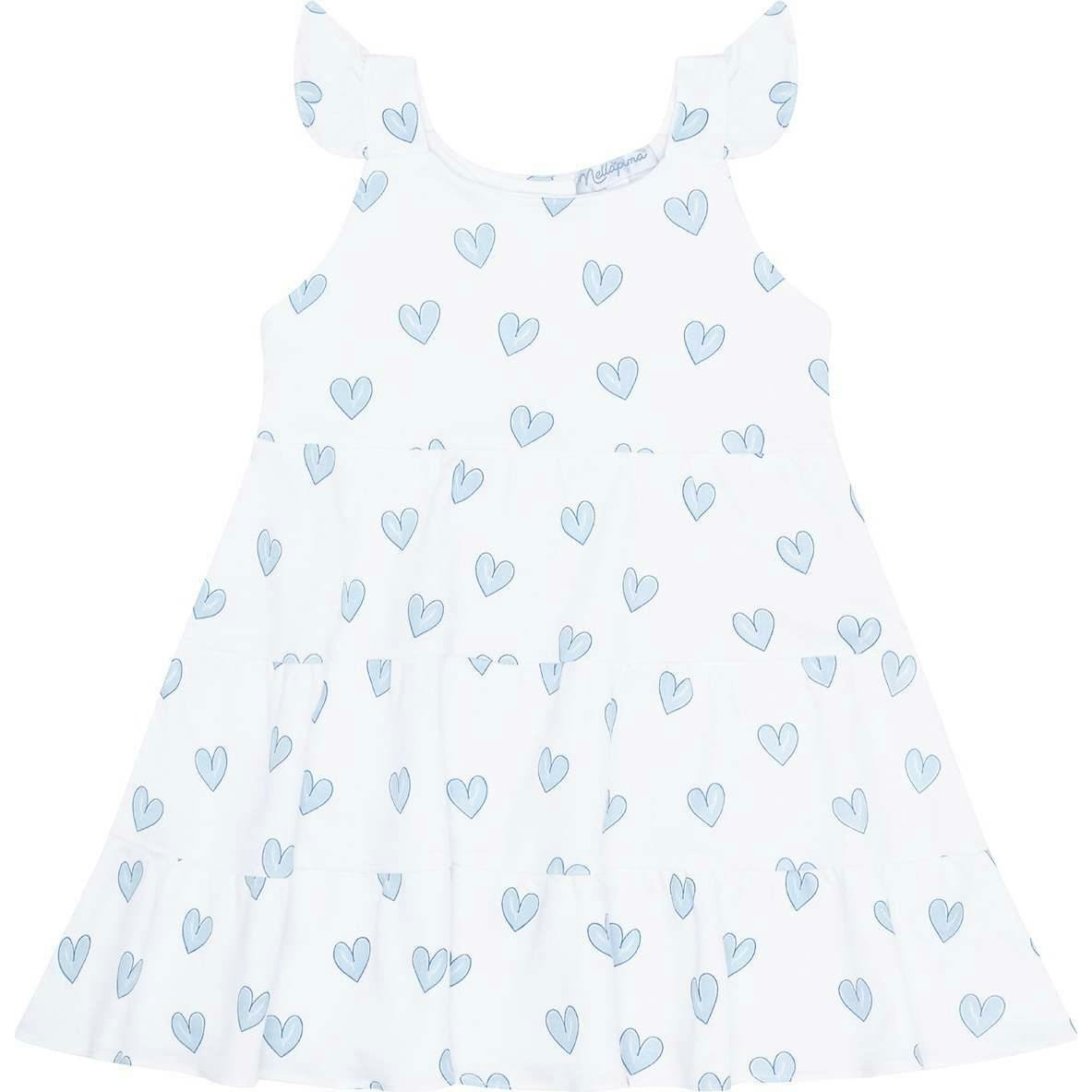 Blue Heart Print Ruffle Dress