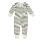 Organic 2-Way Zip Romper - Olive Stripes