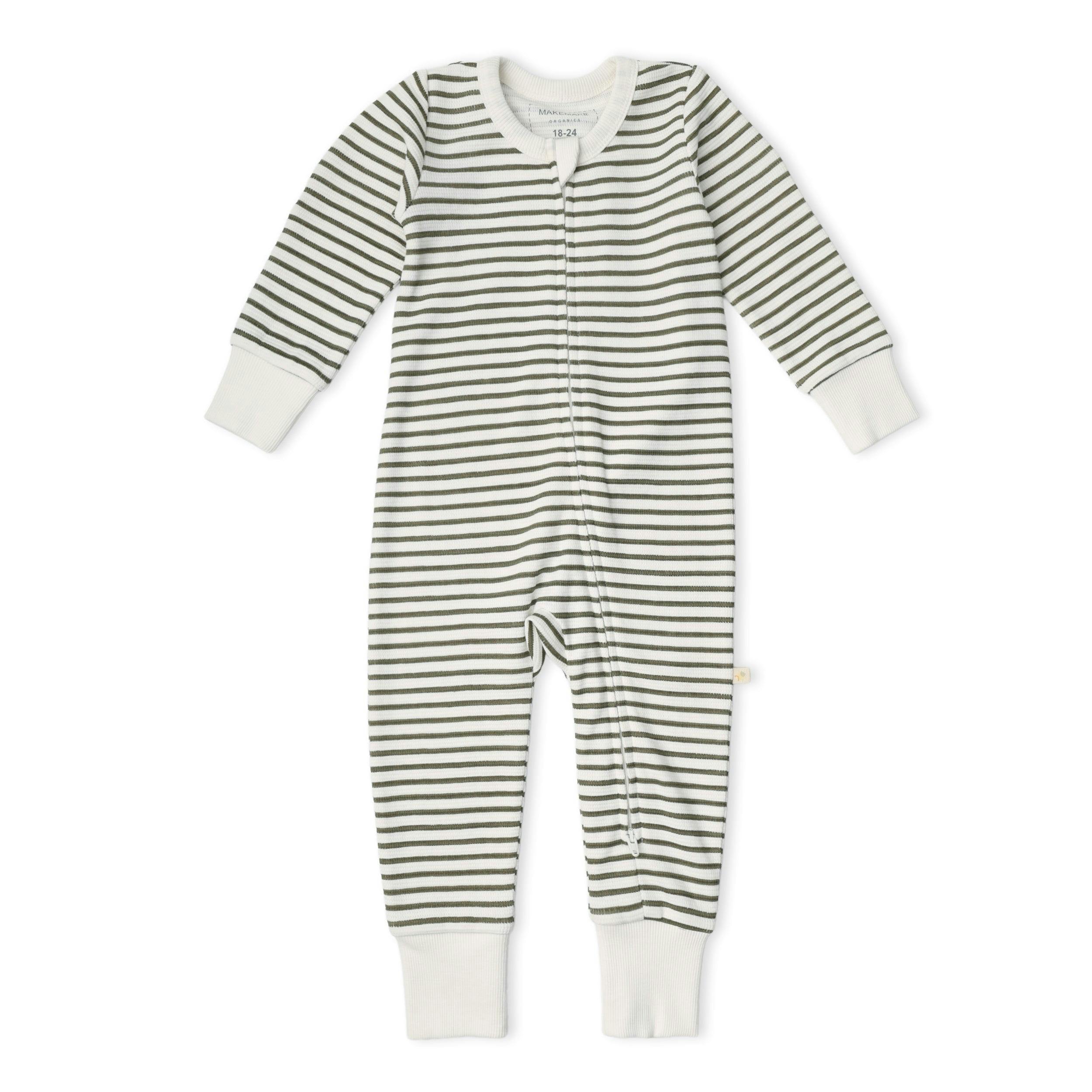 Organic 2-Way Zip Romper - Olive Stripes