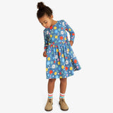 Kids long sleeve perfect pocket dress in rainbow garden party