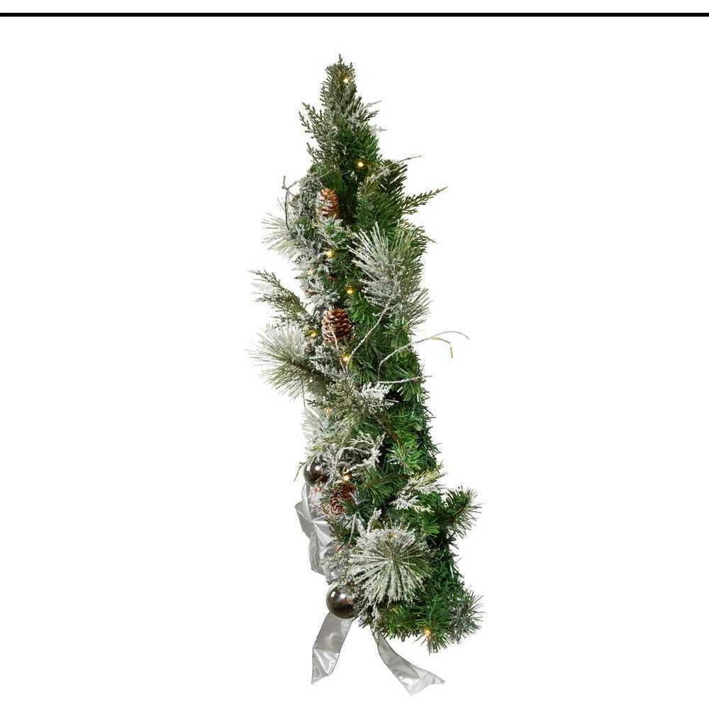 26-Inch Pre-Lit Snowy Silver Wall Tree