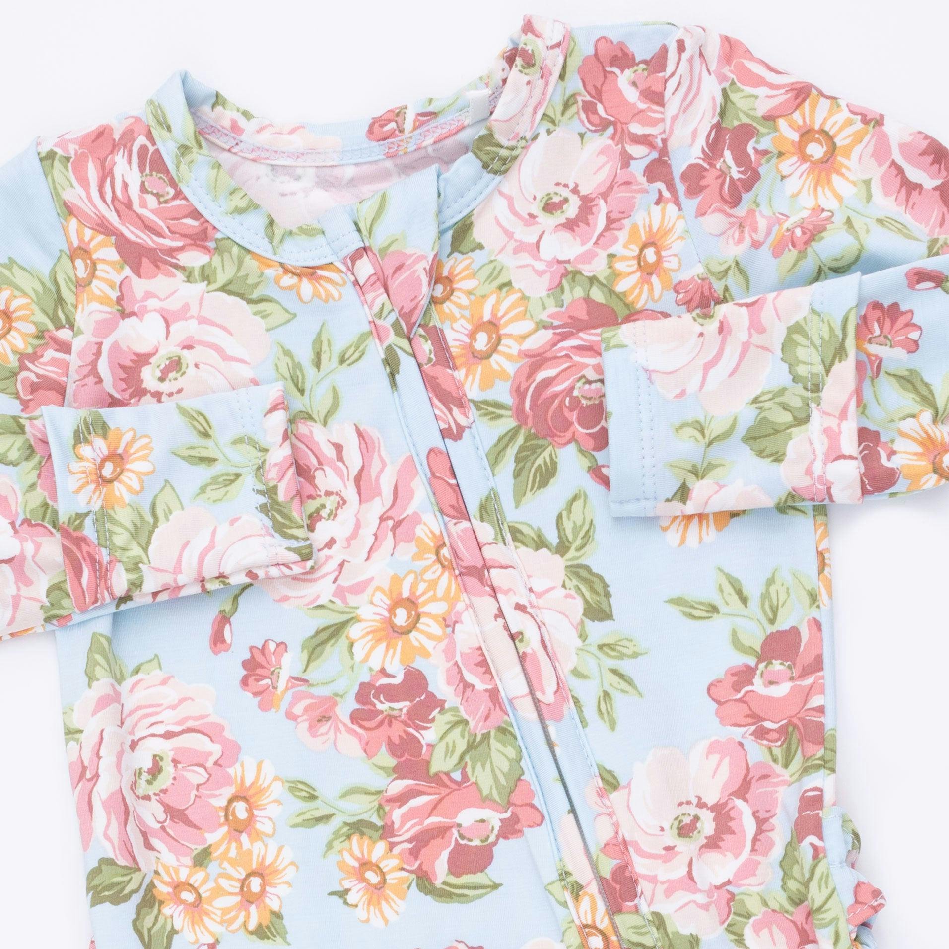 Angeline Floral - 2 Way Ruffle Back Zipper Footie