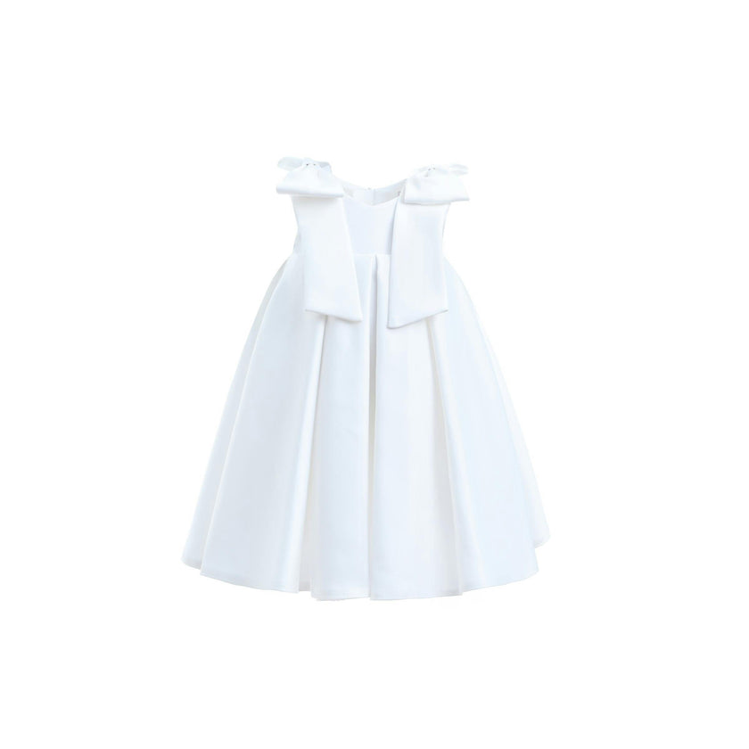 Ivory Palermo Satin Bow Pleated Dress