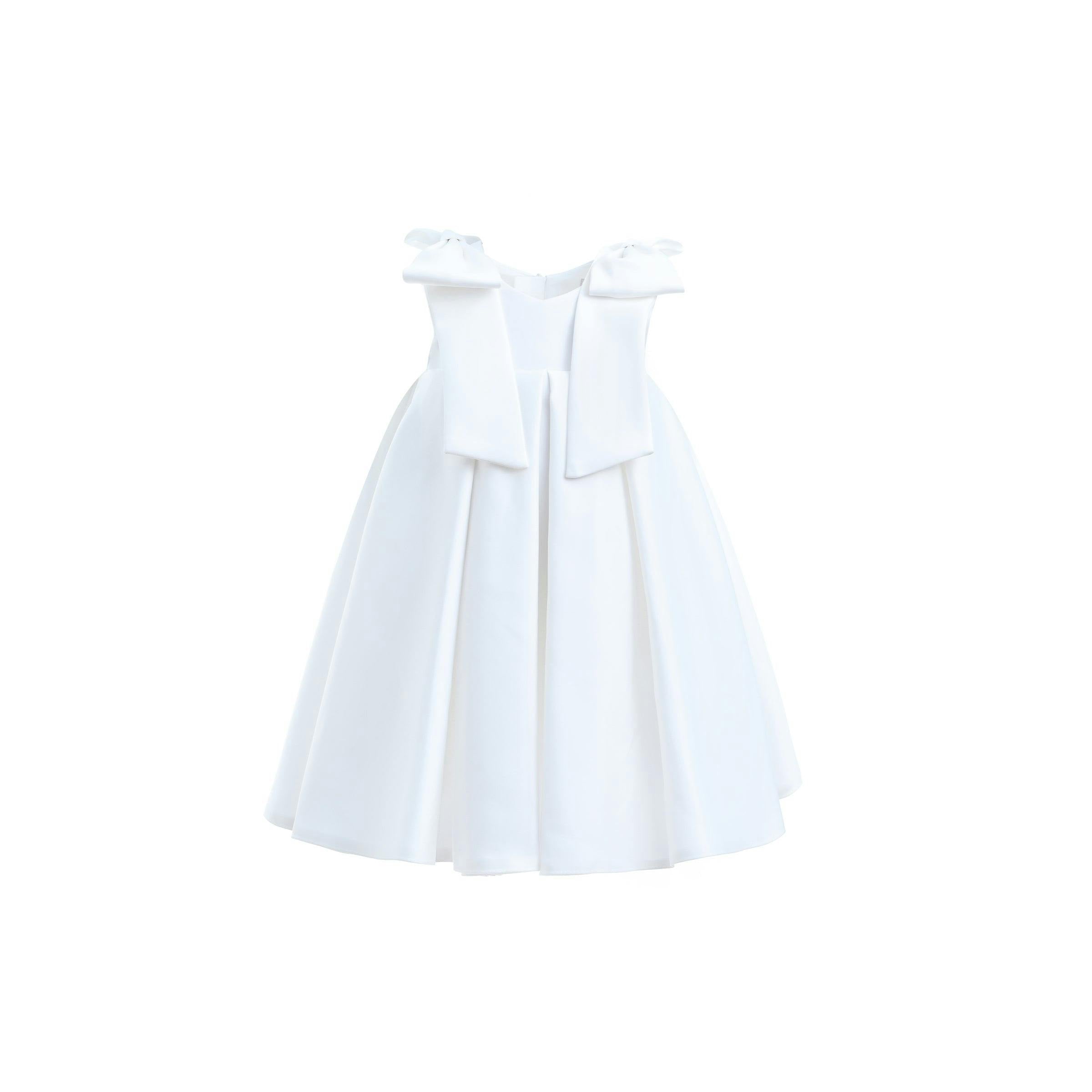 Ivory Palermo Satin Bow Pleated Dress